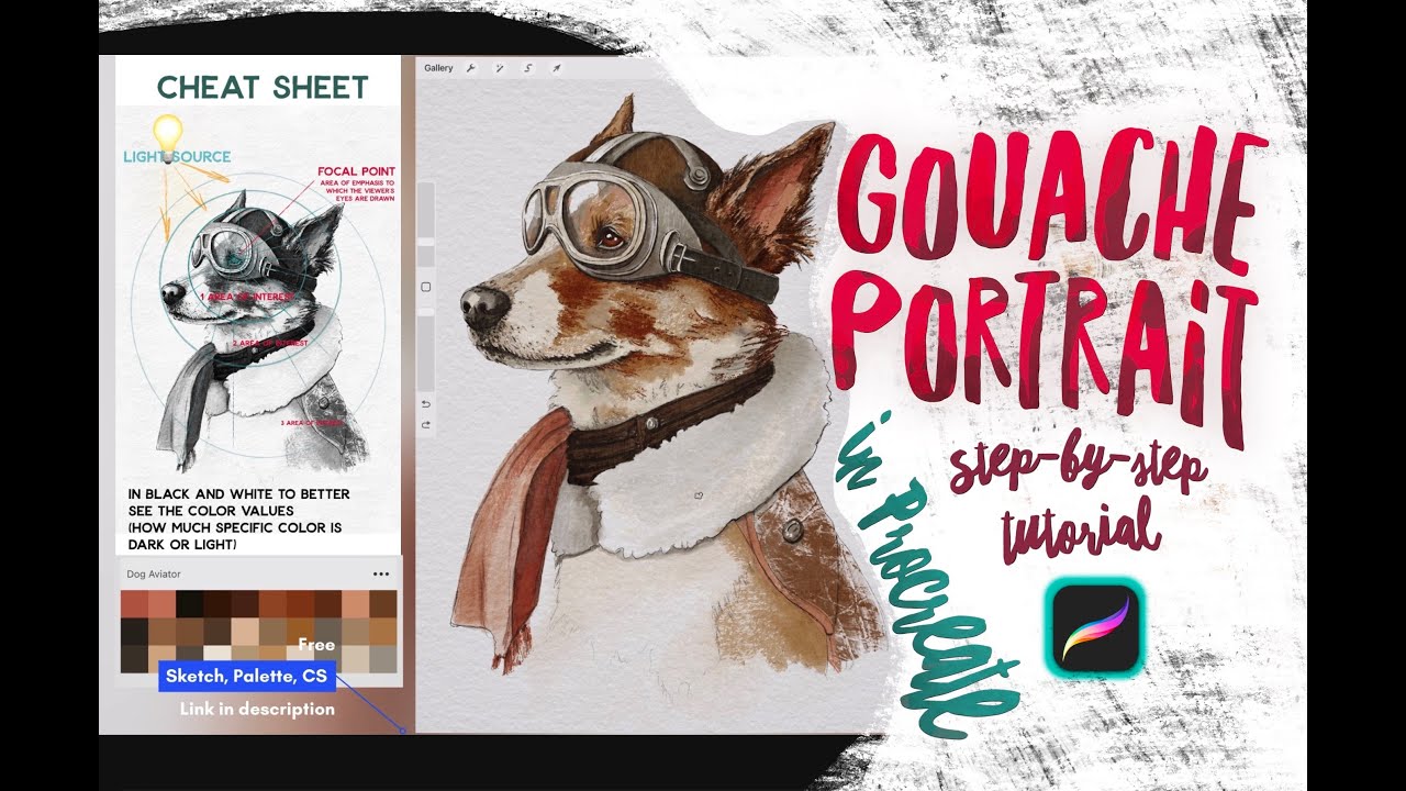 Procreate Drawing Tutorial // Dog Aviator Procreate Gouache Portrait // Glazing Technique