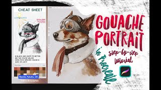 Procreate Drawing Tutorial // Dog Aviator Procreate Gouache Portrait // Glazing Technique screenshot 5