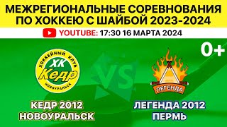 Межрегиональные соревнования по хоккею Кедр-2012 Новоуральск-Легенда-2012 Пермь. 16.03.2024. 1 игра.