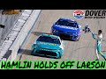 Denny hamlin holds off kyle larson to win at dover aeroblocking becomes hot topic again