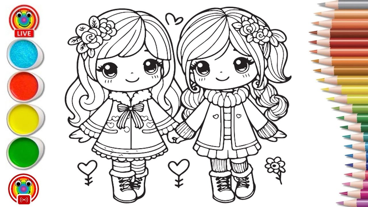 Tranh tô màu búp bê dễ thương cho các bé/ How to Color Cute Doll ...