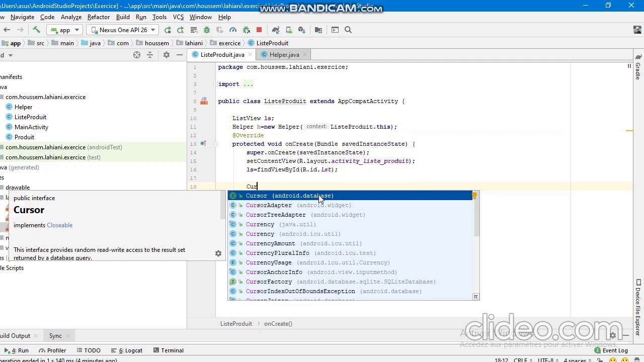 Code de l'Activity  pour sélectionner les lignes de la table d'une base SQLite Android avec ListView