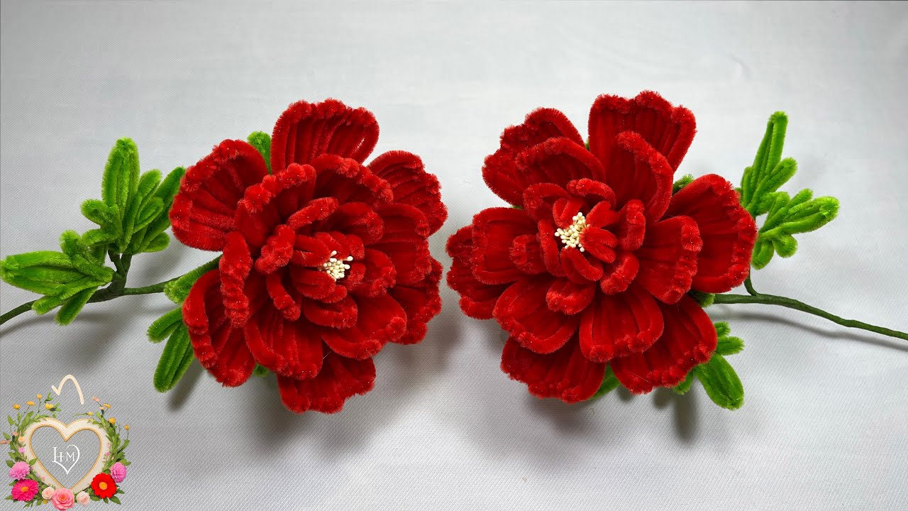 Cách làm hoa Mẫu Đơn cắm bình, trụ hoa ngày tết bằng kẽm nhung -How to make a Peony red flower #hms2