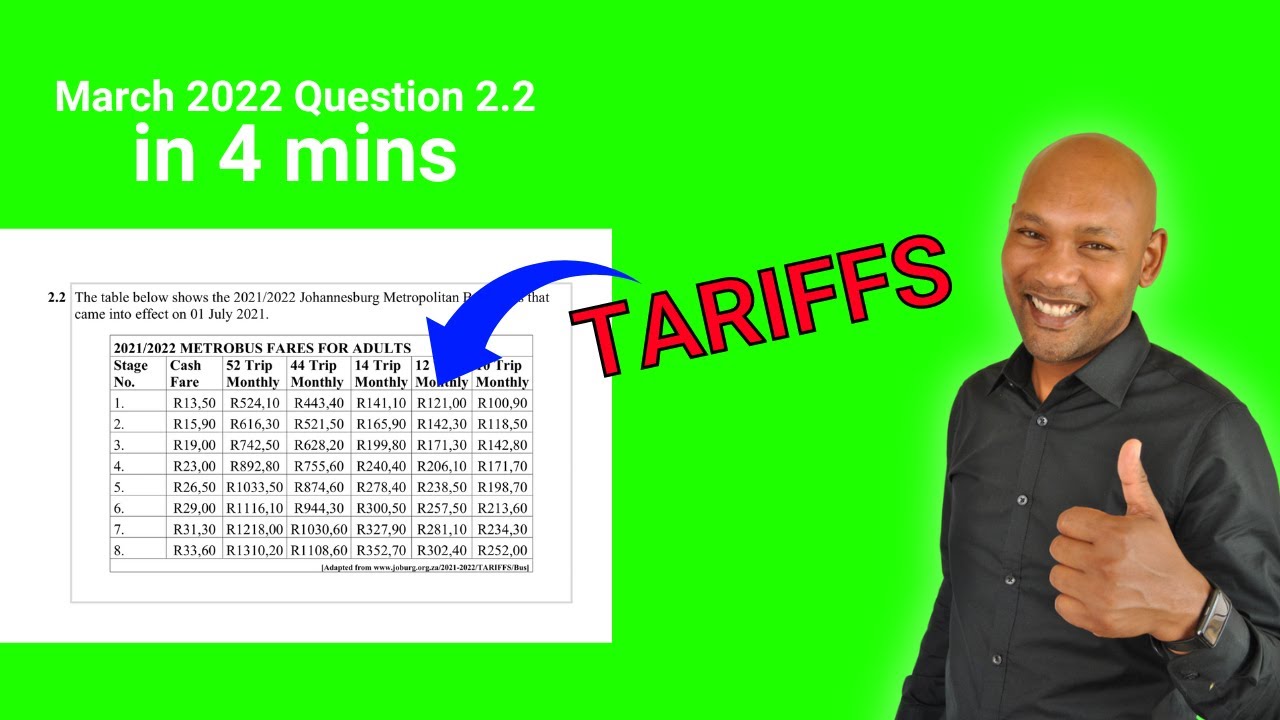 Mathematical literacy MARCH 2022 Question 2.2 Tariffs - YouTube