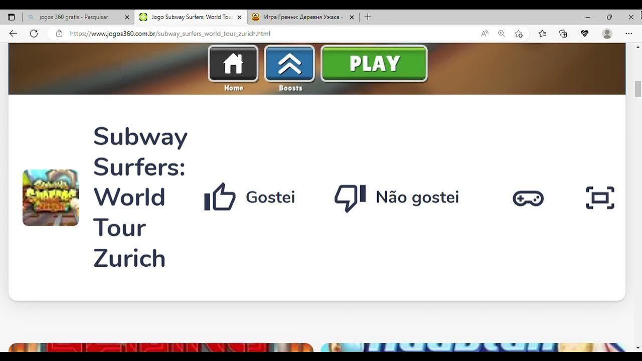 Jogo Subway Surfers World Tour Zurich no Jogos 360 e mais 2 páginas Perfil  1 — Microsoft​ Edge 20 