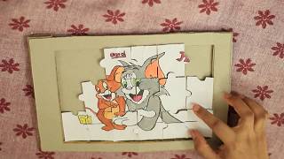 Jigsaw puzzle for kids||Tom&Jerry cartoon||Reusing cornflakes box||Cardboard toys#Game #CardboardDIY screenshot 2