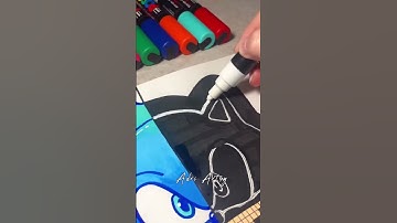One drawing of Sonic,  but 4 DIFFERENT Art Styles with Posca Markers! Part 3 (#shorts)