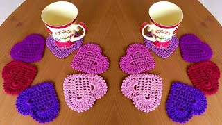 كروشيه مربع سهل وبسيط قاعده للاكواب  Easy Crochet heart base for cups