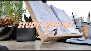 study with me in rooftop garden🍃... until it started raining🌧️ | 3 hours | real time | study ASMR |