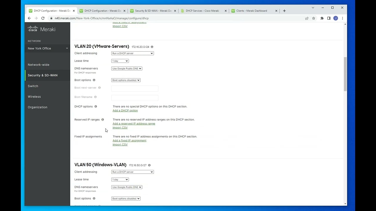 meraki dhcp fixed ip assignments