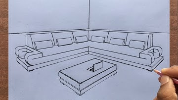 How to Draw a Sofa Set in 2 Point Perspective Step by Step