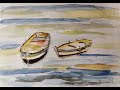 How to  painting seascape boats watercolours step by step tutorial Dubrovnik coast