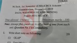 2019 MDU M.tech CSE Question paper ofData warehouse and mining