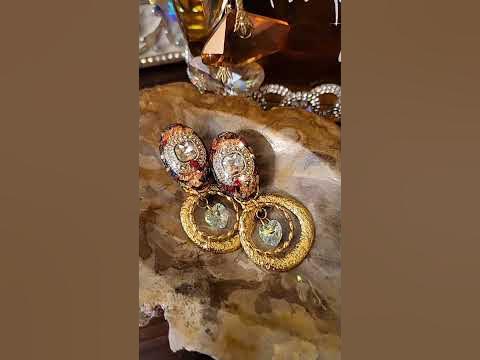 Black and Gold Cabochon earrings with Gold Dangles - YouTube