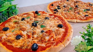 بيتزا سبيسيالبدون بيض ولاحليب ولازبدة ولادلك بكل اسرار العجينة مع صلصة طماطم روووعة pizza spéciale