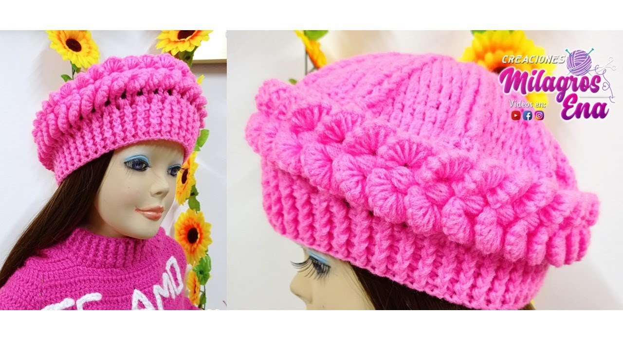 Como tejer la Boina N° 34 a crochet para bebes, niñas y mujer en