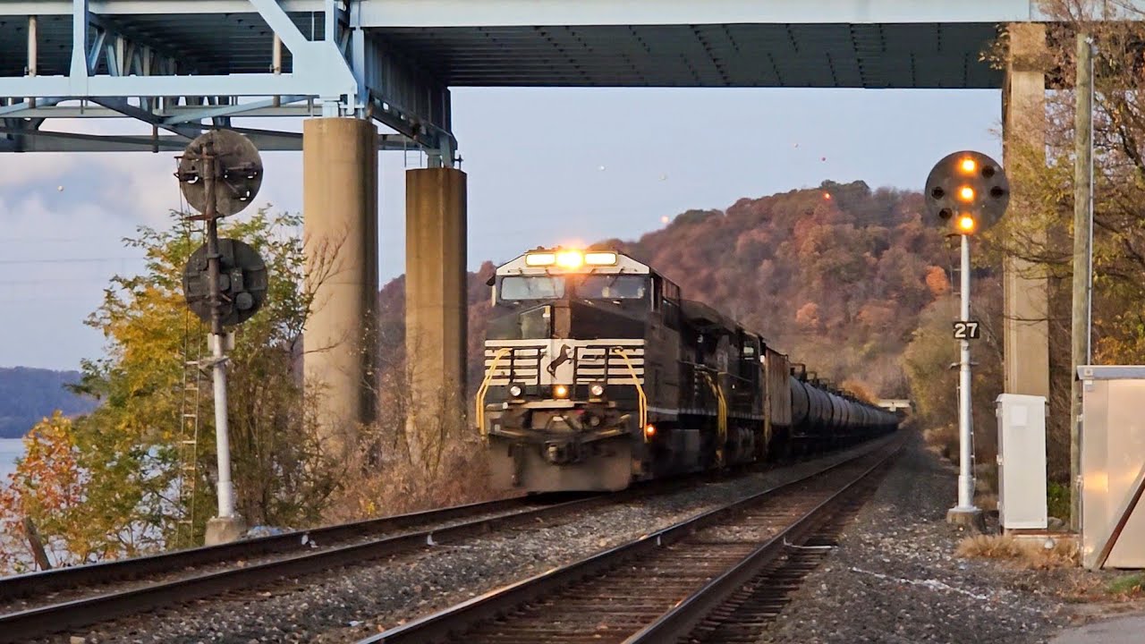 Norfolk Southern train passes vintage PRR position light signals