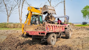 Mahindra Arjun 555 DI Tractor Stuck With Loaded Trolley Pulling By Jcb 3dx | Tractor Video