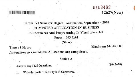 Computer Application In Business B.com 6th Semester Question Paper Year 2020 University Bijapur