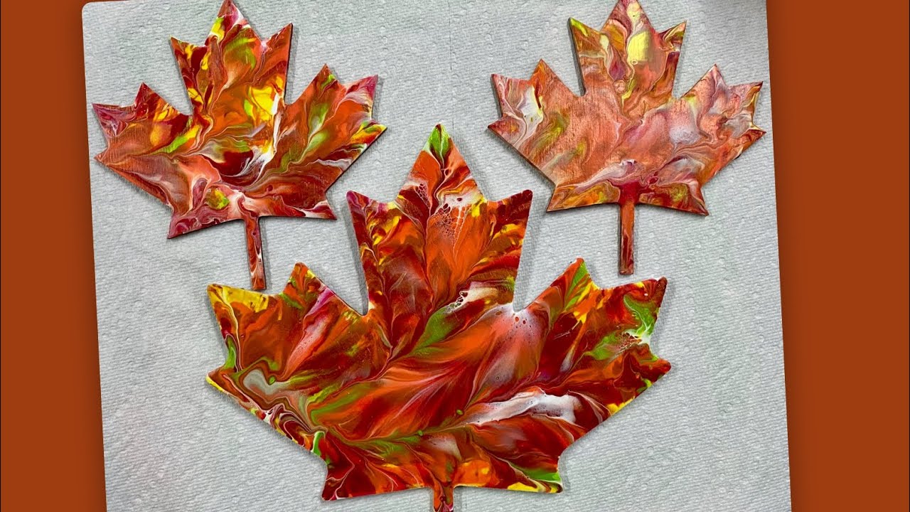 (984) How to Dip, on Wooden Maple Leafs, Acrylic Paint Pouring - YouTube
