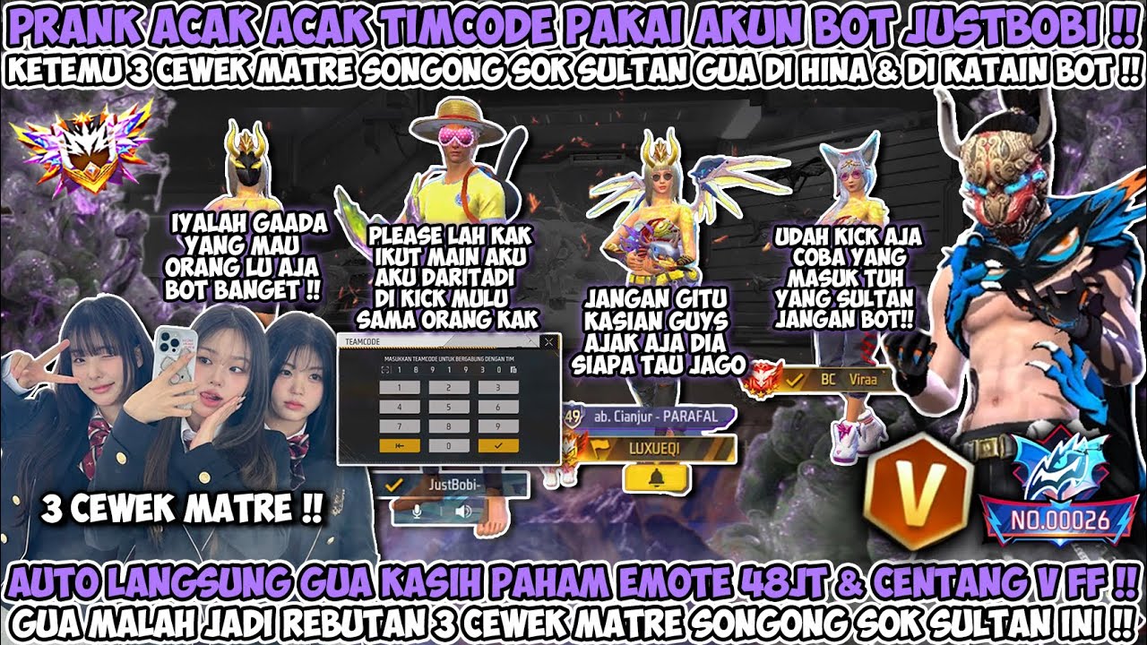 ACAK ACAK TIMCODE PAKAI AKUN JUSTBOBI KASIH PAHAM CEWEK MATRE CENTANG V FF & BUNDLE LELANG EMOT 48JT
