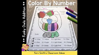 Color By Numbers Funky Owls Addition