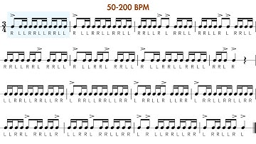 Accented Rolls in 3/4 | Snare Drum Warm Up Exercise | 50-200 BPM