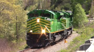 Three EMD SD70M-2s Power a Short Manifest / Stack Train NBSR 121 towards Nerepis, NS