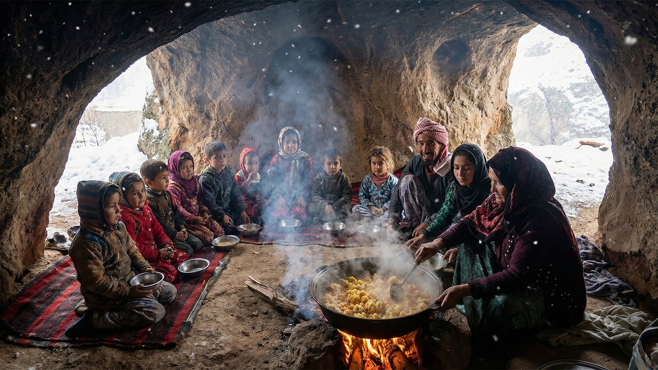 Выживание под землей: приготовление грандиозного деревенского пира в уютной пещере.