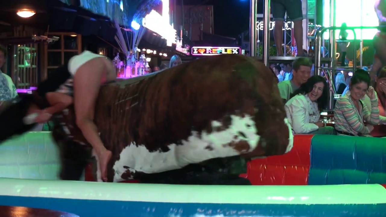  Magaluf 2014  girl is rodeo bull riding