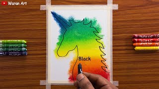 How to Draw Beautiful Unicorn Double Exposure Scenery / Easy Oil Pastel Drawing