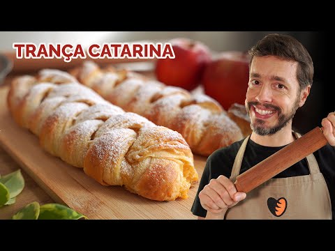 TRANÇA CATARINA - Receita de pão doce com massa folhada e recheado com creme de maçã