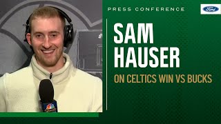 EXCLUSIVE: Sam Hauser talks crazy alley-oop from Jaylen Brown, Celtics win over Milwaukee Bucks