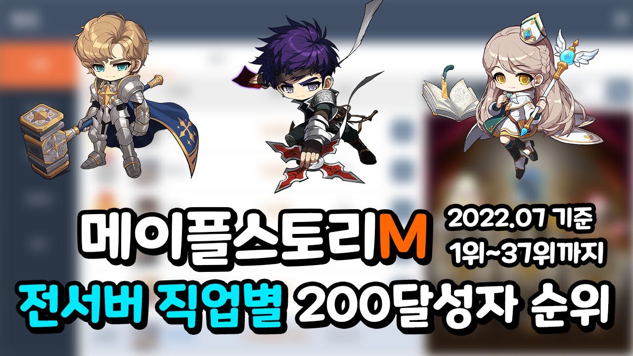 [업데이트] 메이플M 전서버 직업별 직업 인구수 순위(Lv.200 이상) (2022년 7월 기준) | 메이플M - Youtube