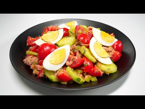 Средиземноморский ТУНА-САЛАТ - свежие овощи и консервированный тунец! Рецепт от Всегда Вкусно!