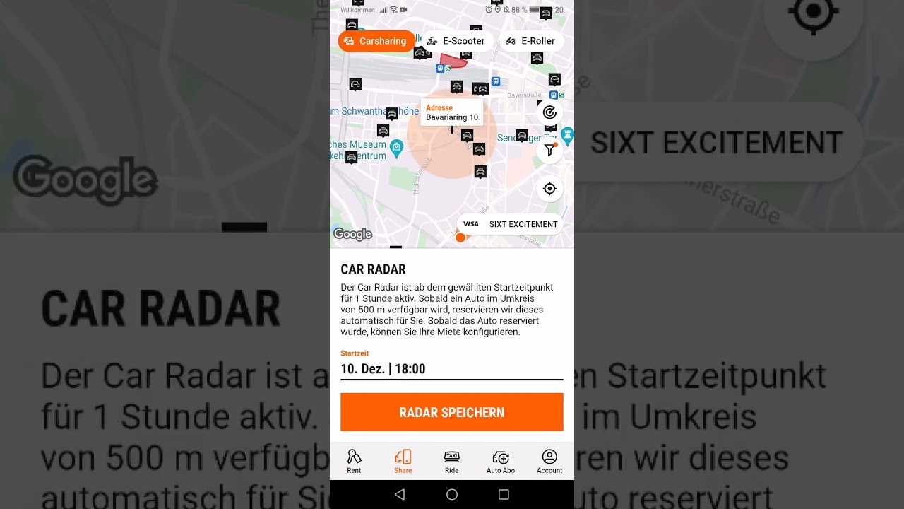 SIXT app - radar feature