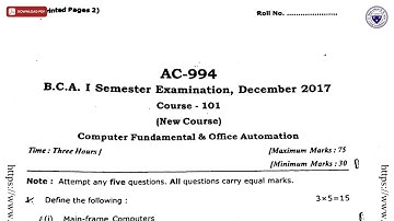 BCA 1ST SEM COMPUTER FUNDAMENTAL AND OFFICE AUTOMATION AC DEC 2017 | DBRAU