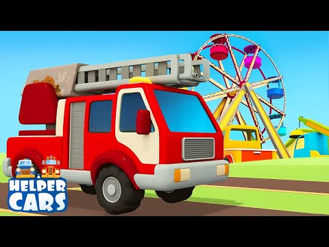 Helper Cars repair a ferris wheel | A fire truck & a crane for kids - Car cartoons for kids