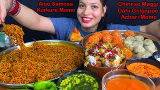 Eating Spiciest🔥 Chinese Style Maggi, Achari Tandoori Momo, Dahi Golgappe, Kurkure Momo, Veg Momo |