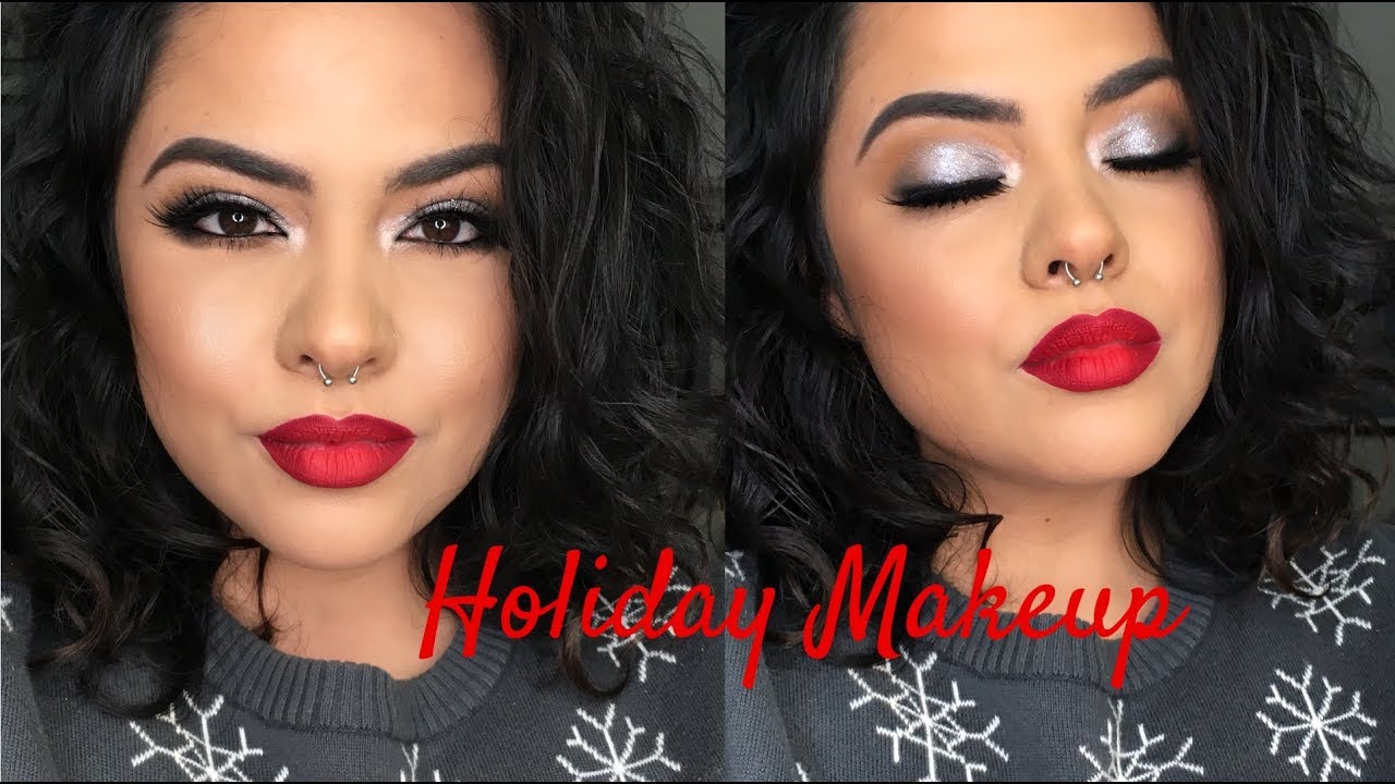 HOLIDAY MAKEUP Red lips and silver lids
