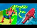 Gta 5 water slides  spidershark vs spiderman jumpsfails ragdolls  funny moments