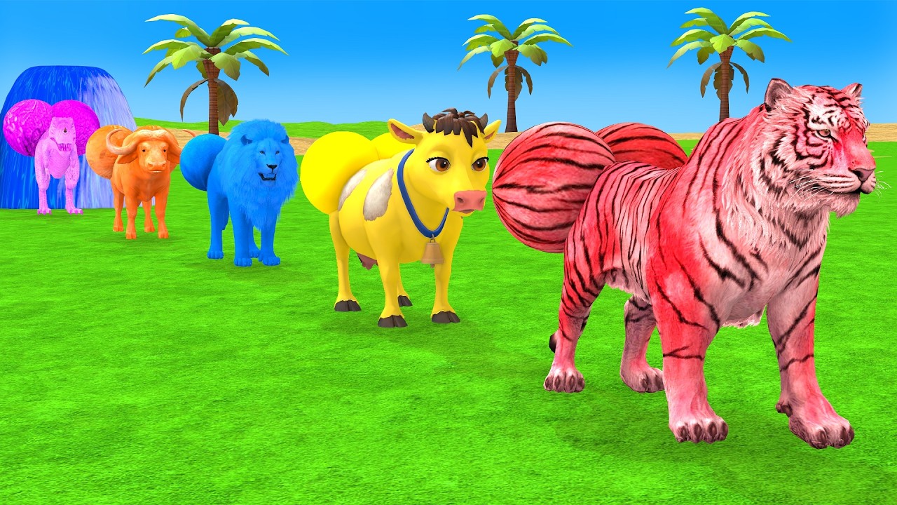 Long Slide Game with Cow Elephant Gorilla Hippopotamus Tiger 3d Animal Game Funny 3d Animals