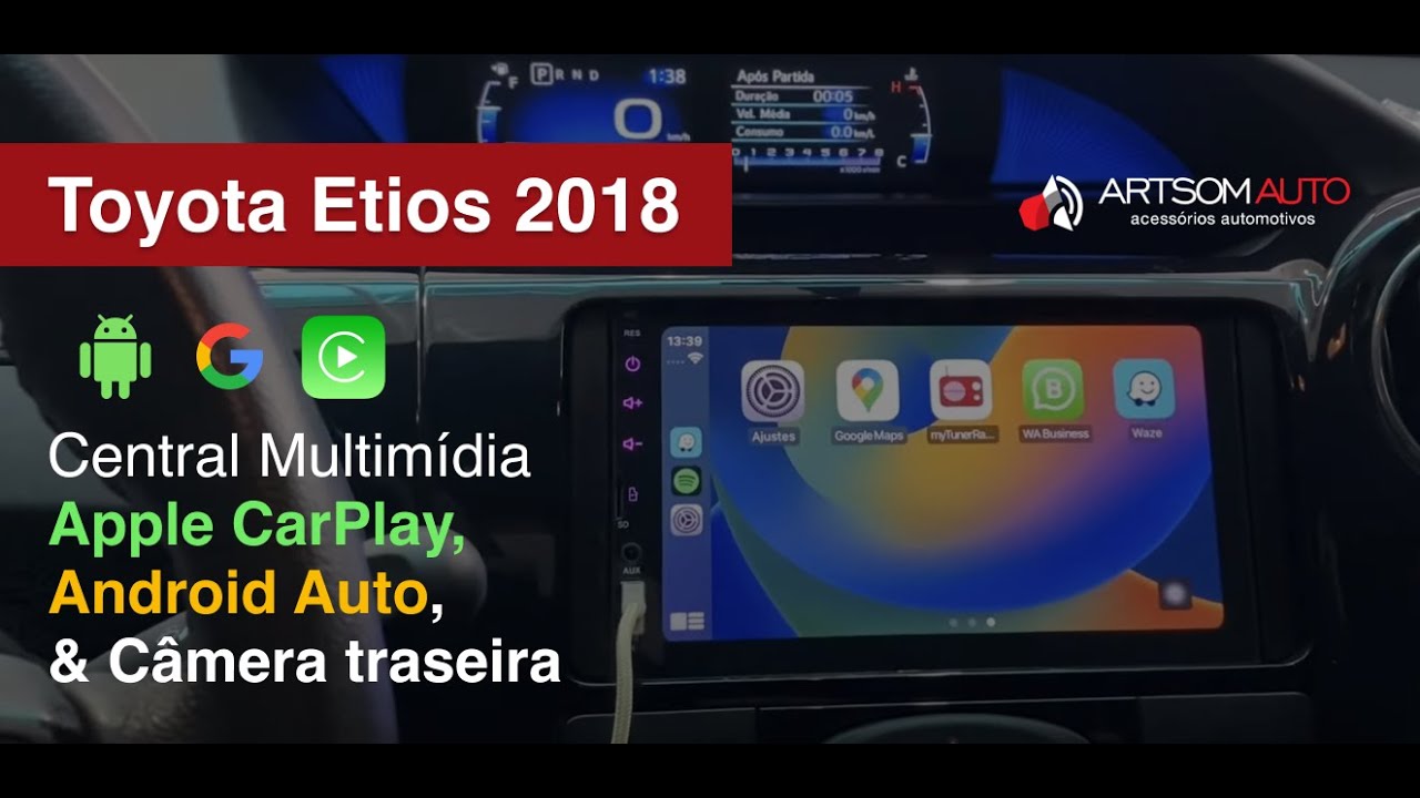 Toyota Etios - Central multimídia com Apple CarPlay e Android Auto + Camera traseira - ArtsomAuto