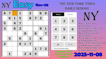 The New York Times Daily Sudoku 2025-11-08 Easy