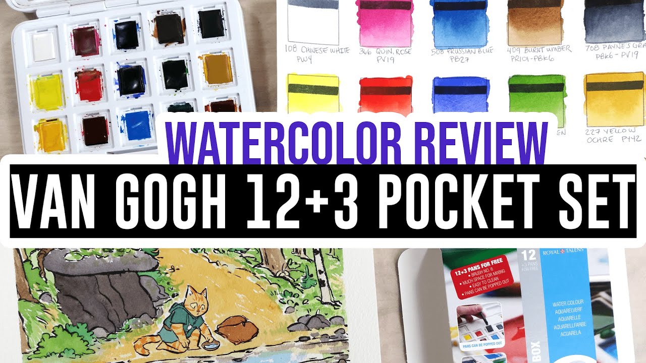 12 Vibrant Colors, Travel Watercolor, Mini Palette Tin, Van Gogh