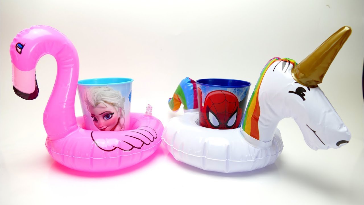 Inflatable Floating Drink Can Cup Holder Swimming Pool Flamingo Unicorn Fun j19 