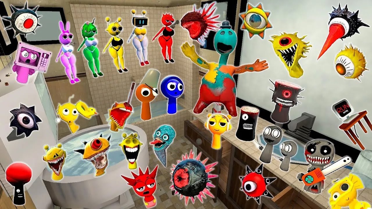 SPRUNKI MR SUN FUN COMPUTER MISS WENDA YELLOW PINKI COOL AS ICE SPARTAN KICKING IN GMOD !BATHROOM