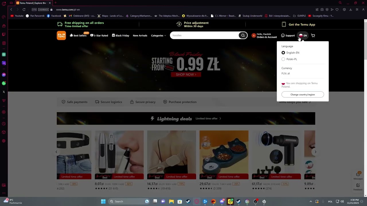 Как изменить страну и регион в магазине Temu