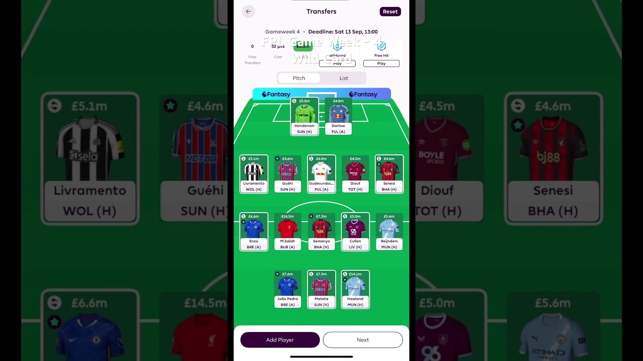 Fpl Game week - 4 Wild Card Team with Salah and Haaland 