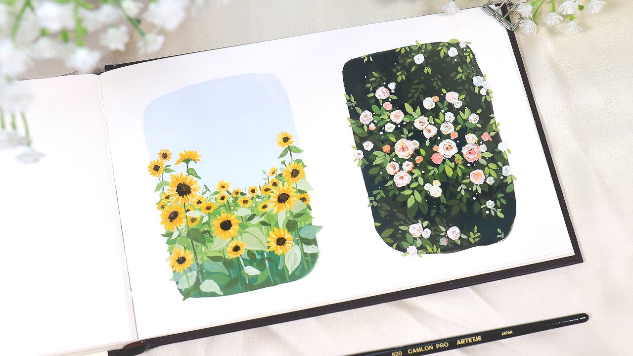 🌻 Easy Mini Gouache Painting Tutorial // Summer Flowers